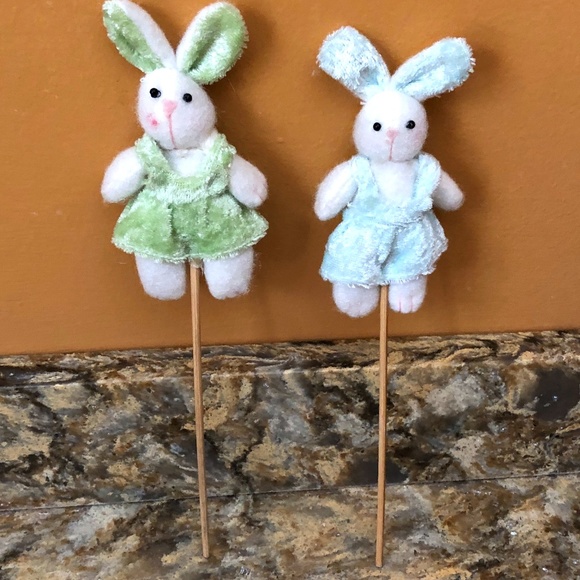 Two Easter Bunny Floral Picks for Easter Basket, Flower Arrangement, 9" high - Picture 2 of 5